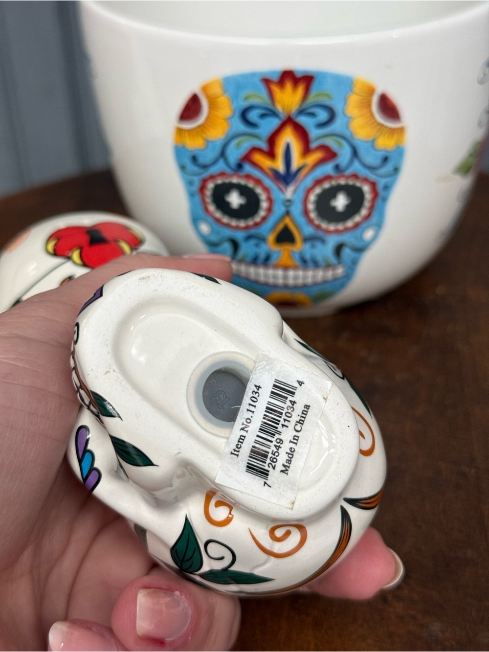 Mexican Sugar Skull Bowl Salt and Pepper Shaker Set - Picture 6 of 9